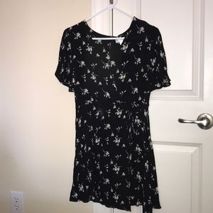 Black Patterned Wrap Dress